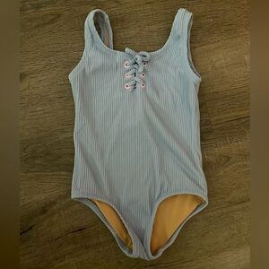 J. Crew Crew Cuts Toddler Girls 3T Light Blue Swimsuit one piece Lace-Up Front